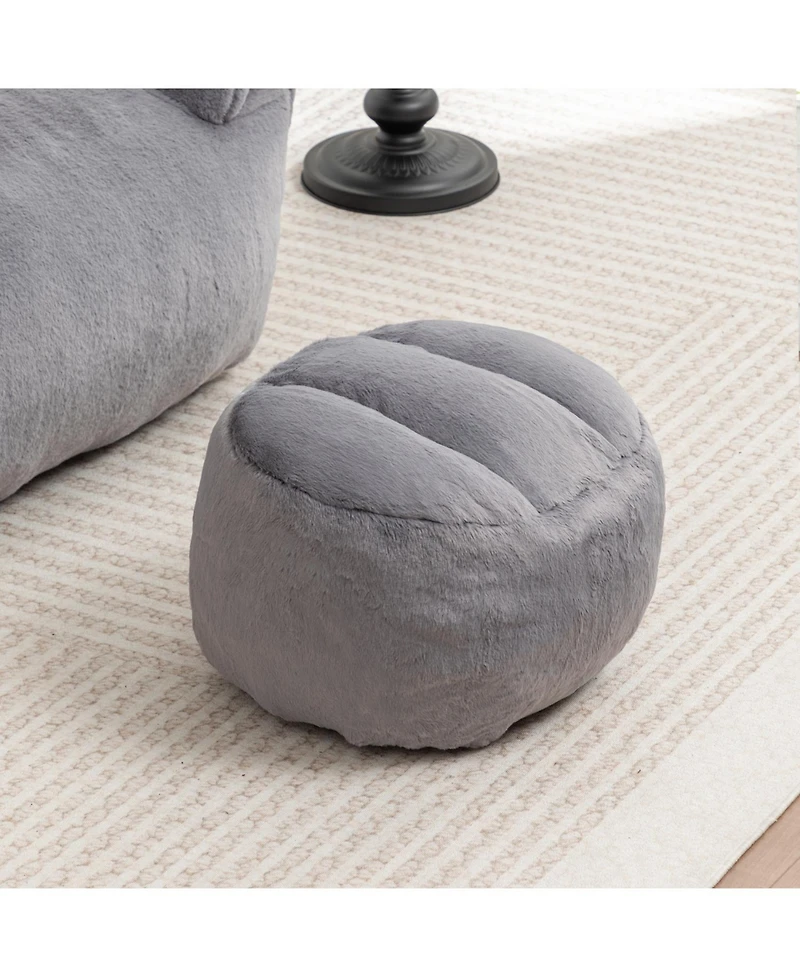 Rainsken Bean Bag Chair with Footstool, Faux Fur Chair, Filler Included, Soft Beanbag Chairs, Ergonomic, for Bedroom and Living Room