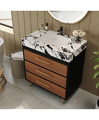 Sillysis Freestanding Bathroom Vanity with Sintered Stone Top, Ceramic Sink, Soft-Close Drawers, Modern Storage Cabinet-Sillysis