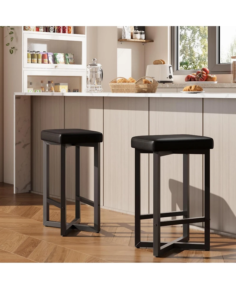 homfan 24.6 Inch Backless Counter Height Bar Stools, Pu Leather Upholstered Seat, Sturdy Metal Frame and Footrest for Home Bar Dining Room Kitchen