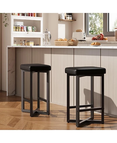 homfan 24.6 Inch Backless Counter Height Bar Stools, Pu Leather Upholstered Seat, Sturdy Metal Frame and Footrest for Home Bar Dining Room Kitchen