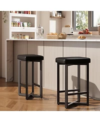 homfan 24.6 Inch Backless Counter Height Bar Stools, Pu Leather Upholstered Seat, Sturdy Metal Frame and Footrest for Home Bar Dining Room Kitchen