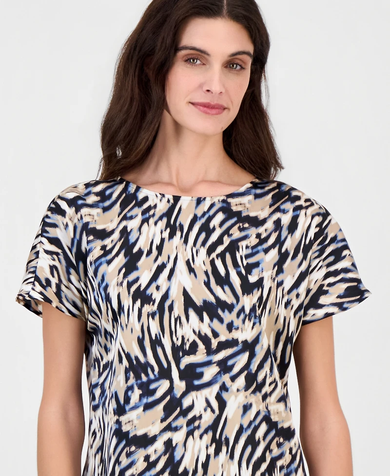 Anne Klein Women's Printed Boat-Neck Short-Sleeve Top