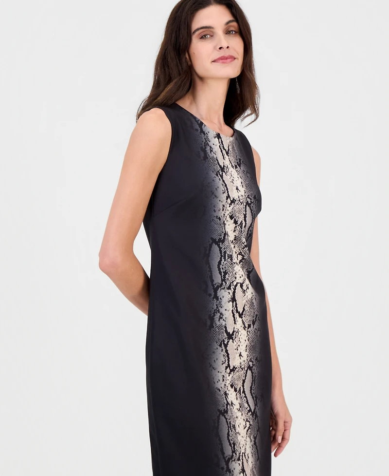 Anne Klein Women's Animal-Print Jewel-Neck Midi Dress