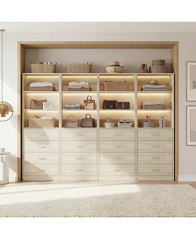 Aheaplus 1-4 Pieces 21.3inch Closet Drawer System, Walk-in Closet Tower with 4 Wooden Drawers and Shelves