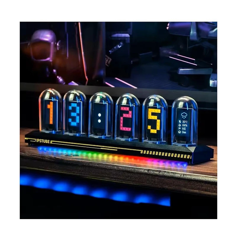 Artudatech Nixie Tube Clock with Wi-Fi Sync – Ips Display, Rgb Light & Weather for Desk