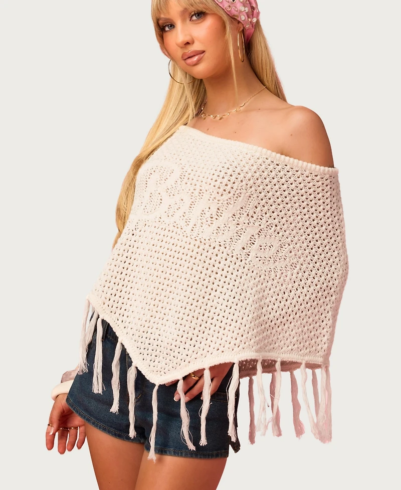 Edikted Womens Barbie Fringe Knit Poncho