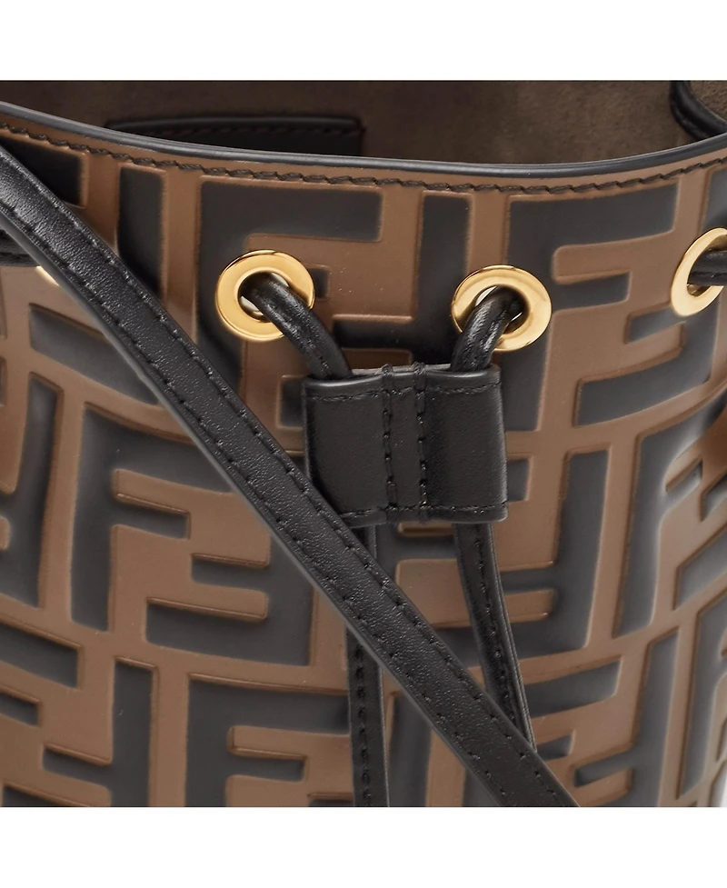 Pre-Owned Fendi Fendi Women's Mon Tresor Mini Ff Embossed Leather Bucket Bag