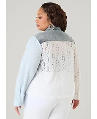 Ashley Stewart Women's Embroidered Eyelet Paneled Shirt