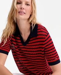 Tommy Hilfiger Women's Pointelle Collar V-Neck Sweater