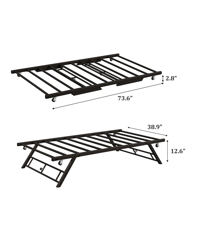 homfan Pop-Up Trundle Daybed Frame with Lockable Casters, Metal Slat Support, Space-Saving Design, No Box Spring Needed