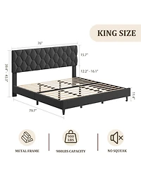 homfan Modern Upholstered Platform Bed Frame, Adjustable Padded Fabric Headboard, Heavy Duty Wooden Slats, No Box Spring Needed, Noise-Free