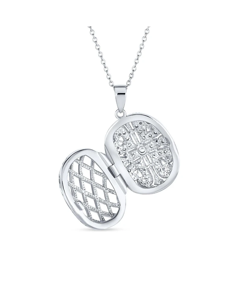 Bling Jewelry Antique Style Heart and Clover Oval Keepsake Photo Locket Necklace Gold Plated Sterling Silver