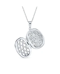 Bling Jewelry Antique Style Heart and Clover Oval Keepsake Photo Locket Necklace Gold Plated Sterling Silver