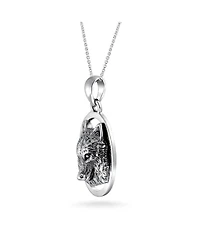 Bling Jewelry Wolf Pendant Necklace Oval Animal Totem Amulet Of Strength Oxidized .925 Sterling Silver