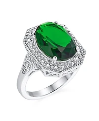 Bling Jewelry Art Deco Style Cocktail Ring Statement 15Carat Oval Solitaire Cz Pave Silver Plated