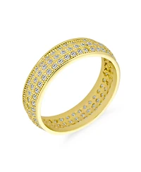 Bling Jewelry Wide Statement Eternity Band Ring 3 Row Micro Pave Cz Gold Plated .925 Sterling Silver 5MM