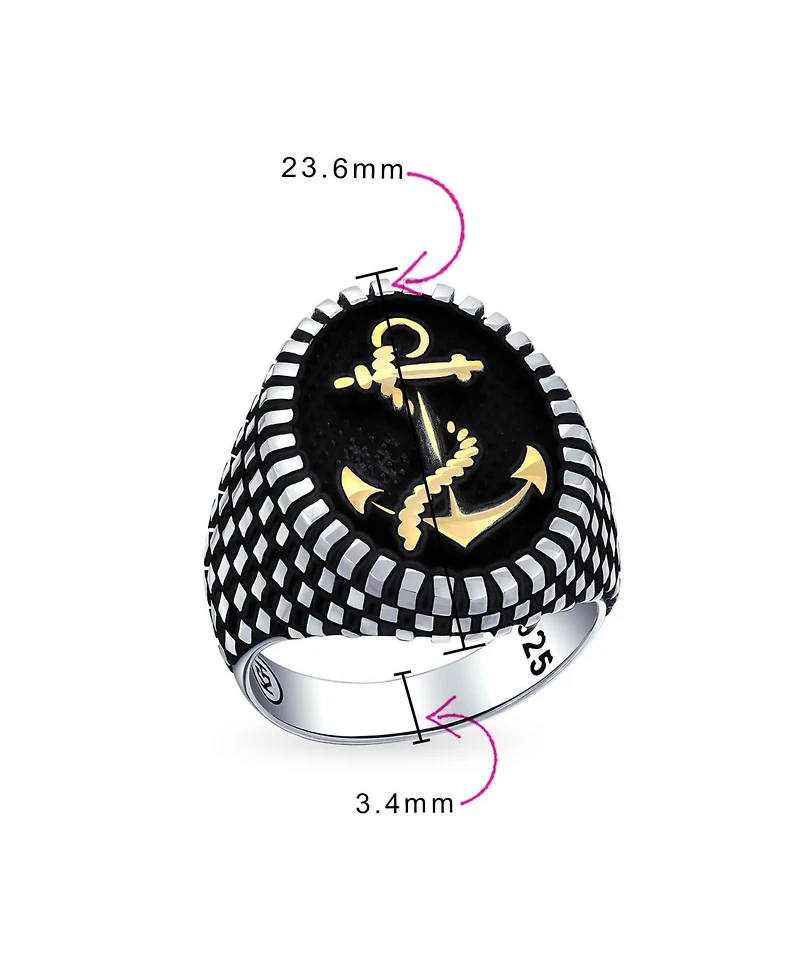 Bling Jewelry Men's Large Rope Anchor Signet Ring Checker Board Band .925 Sterling Silver