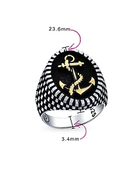Bling Jewelry Men's Large Rope Anchor Signet Ring Checker Board Band .925 Sterling Silver
