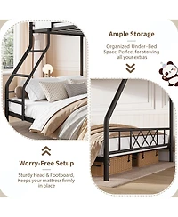 homfan Heavy Duty Metal Bunk Bed Twin Over Full Size, Guardrail and Ladder, Low Profile Space-Saving Design, No Box Spring Required