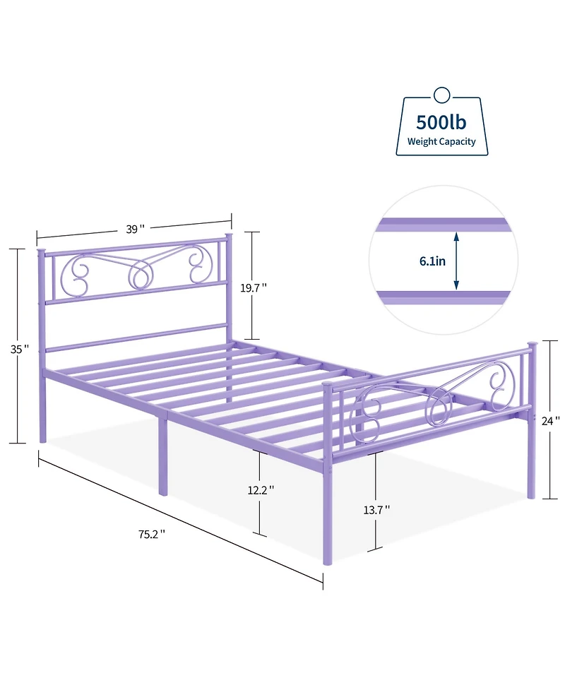 homfan Modern Metal Platform Bed Frame with Headboard and Footboard - Sturdy Steel Slats, Underbed Storage, No Box Spring Needed