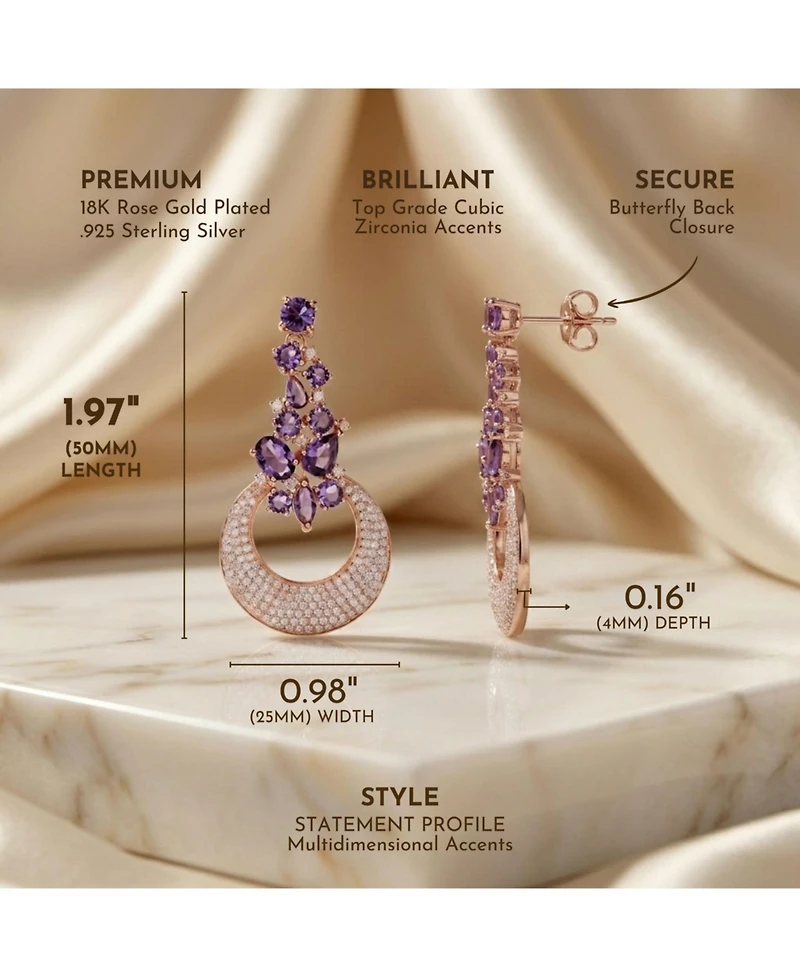 Sterling Silver Open Circle Drop Cubic Zirconia Dangle Earrings