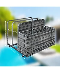 gaomon Pool Float Storage Box with Wheels, Double Layer Pe Rattan, Water-Resistant, Fold-Out Shelves, for Poolside and Patio