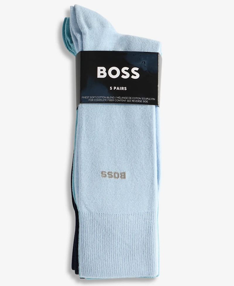 Boss by Hugo Boss Men's Ribbed-Cuff Logo Crew Socks, 5-Pack