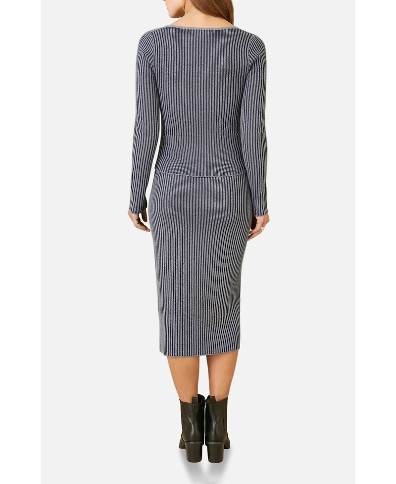 Yumi Women's Rib Knit Midi Skirt Stretch and Cozy