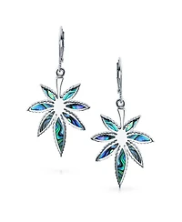 Bling Jewelry Iridescent Inlay Abalone Shell Marijuana Leaf Motif Dangle Earrings Sterling .925 Silver Leverback