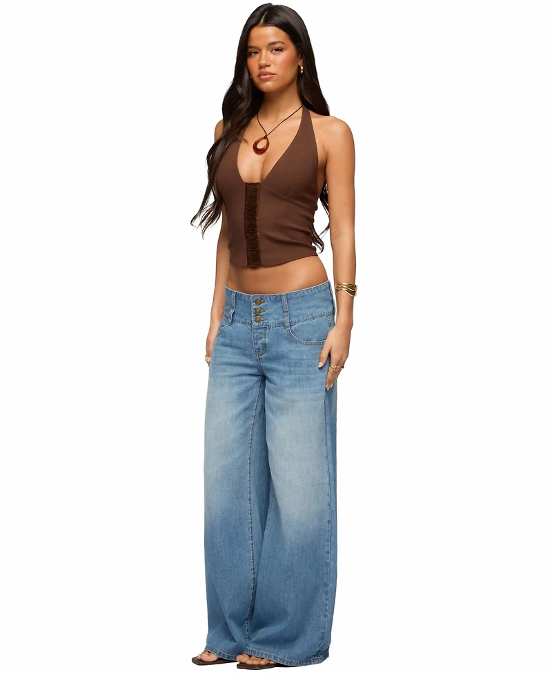 Edikted Womens Alira Fringed Panel Halter Top