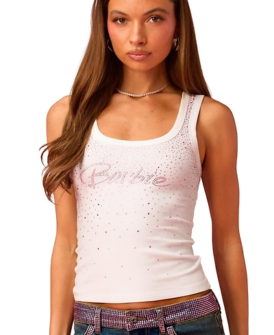 Edikted Womens Dreamy Barbie Rhinestone Ribbed Tank Top