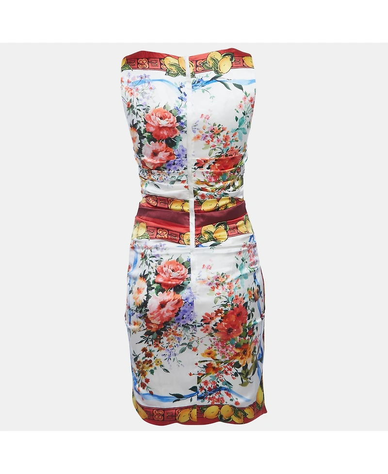 Pre-Owned Dolce & Gabbana Women's Floral Print Satin Ruched Mini Dress