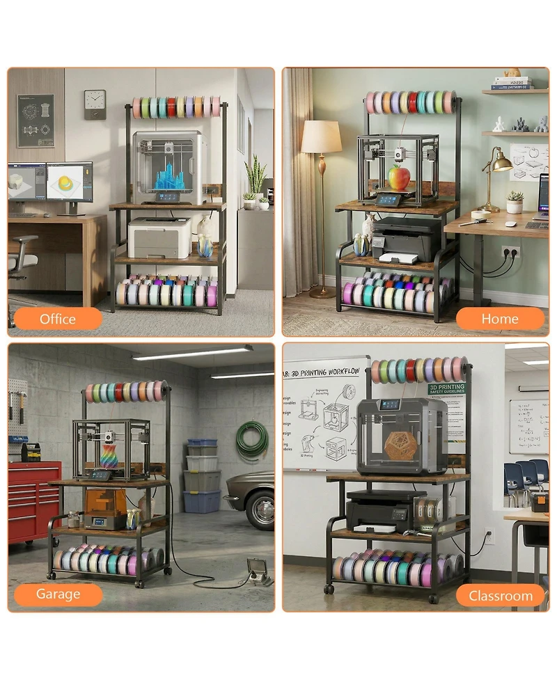 Aheaplus Large Printer Stand with 4-Tier Storage and Charging Station, 3D Printer Table with Filament Storgae and Rolling