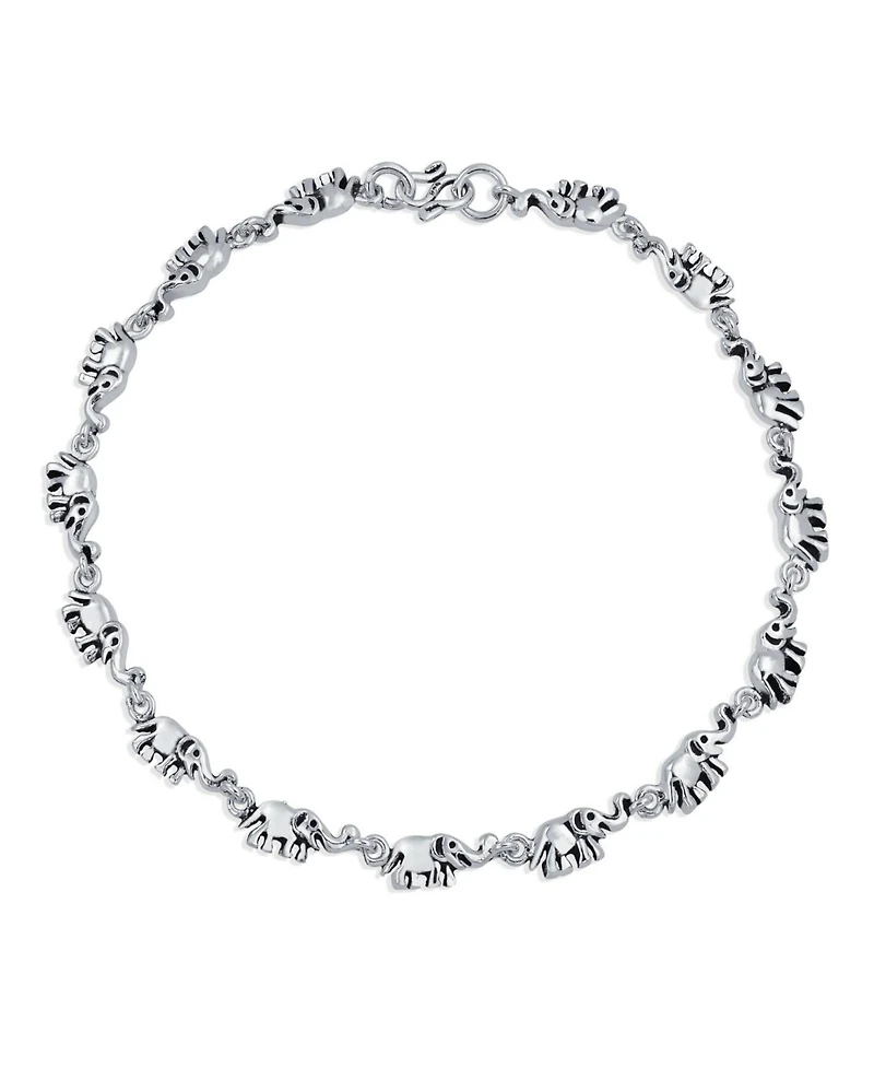 Bling Jewelry Lucky Caravan of Elephants Anklet Charm Ankle Bracelet Bali Style Oxidized Sterling Silver 10 Inch