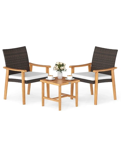 Costway 3 Pieces Patio Pe Wicker Furniture Set with Coffee Table and Cushions for Front Porch