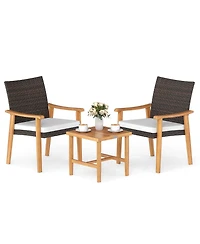 Costway 3 Pieces Patio Pe Wicker Furniture Set with Coffee Table and Cushions for Front Porch