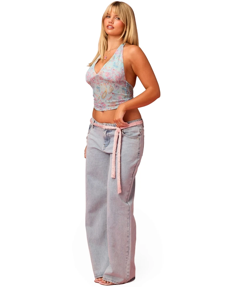 Edikted Women's Barbie Fever Paisley Mesh Halter Top