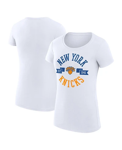 G-iii 4Her by Carl Banks Women's White New York Knicks Super-Slim Fit Lightweight Large City Logo T-Shirt