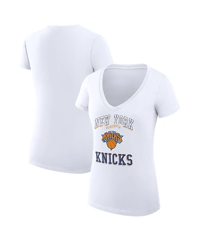 G-iii 4Her by Carl Banks Women's White New York Knicks Super-Slim Fit Lightweight Team Logo V-Neck T-Shirt