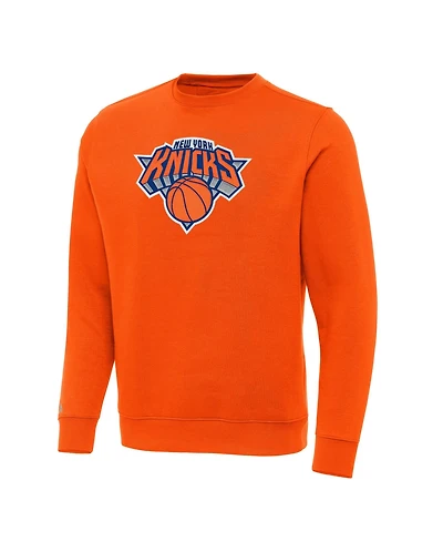 Antigua Men's Orange New York Knicks Victory Crewneck Pullover Sweatshirt