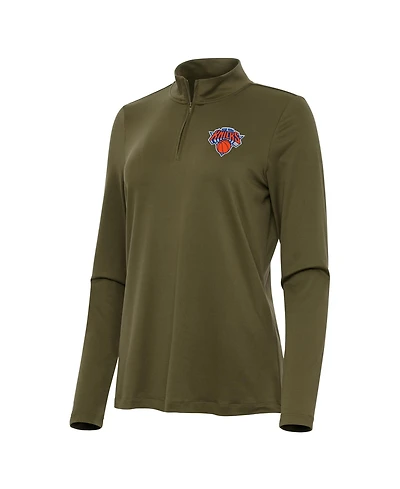 Antigua Women's Olive New York Knicks Reprocess Quarter-Zip Sweatshirt