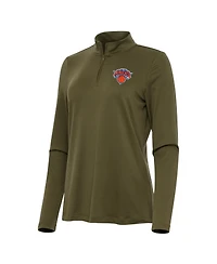 Antigua Women's Olive New York Knicks Reprocess Quarter-Zip Sweatshirt