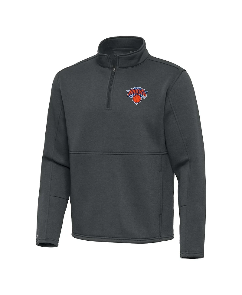 Antigua Men's Pewter New York Knicks Twist Quarter-Zip Pullover Sweatshirt
