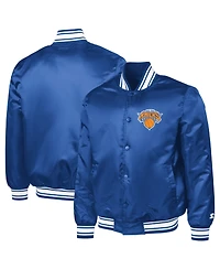 Starter Men's Blue New York Knicks Printed Team Logo Satin Varsity Full-Snap Jacket