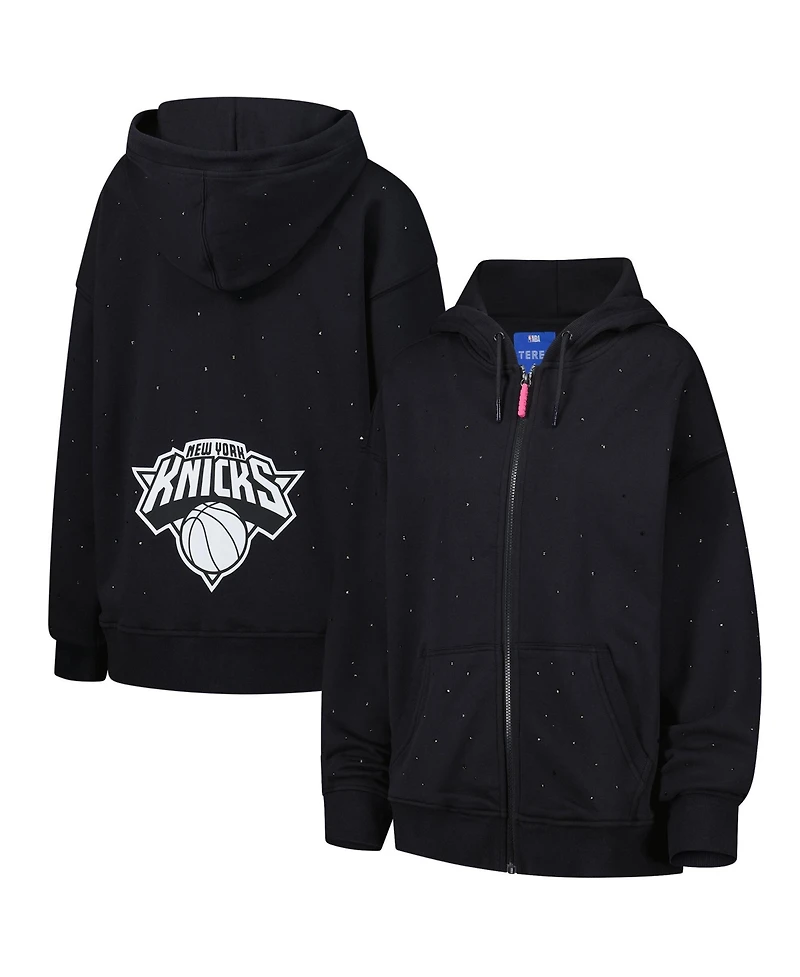 Terez Women's Black New York Knicks Oversized Allover Gemstone Full-Zip Hoodie