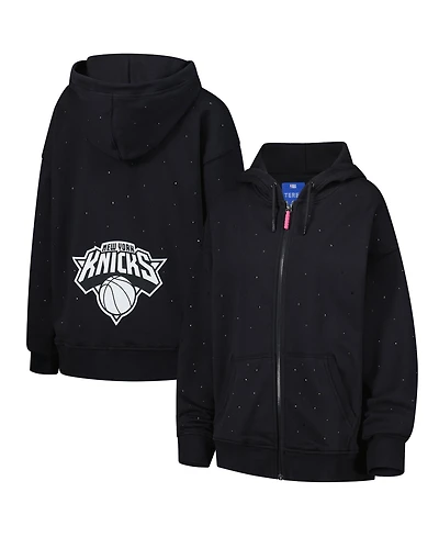 Terez Women's Black New York Knicks Oversized Allover Gemstone Full-Zip Hoodie