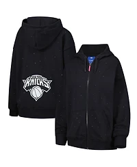Terez Women's Black New York Knicks Oversized Allover Gemstone Full-Zip Hoodie