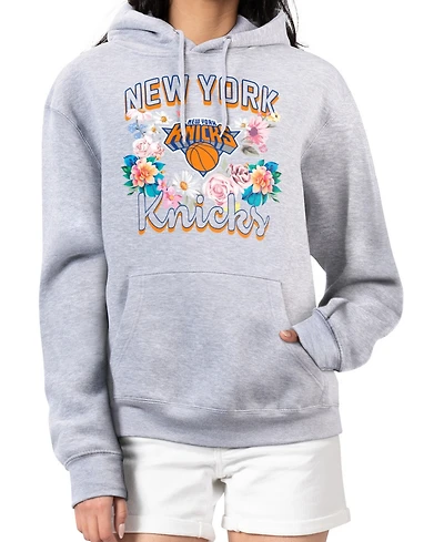 G-iii 4Her by Carl Banks Women's Heather Gray New York Knicks Flowers Team Logo Graphic Fleece Pullover Hoodie