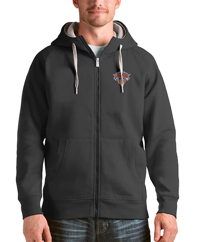 Antigua Men's Charcoal New York Knicks Logo Victory Full-Zip Hoodie