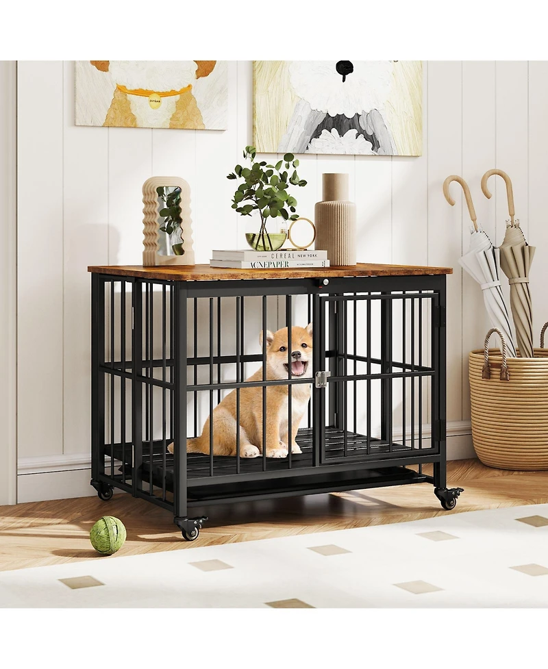 Cozito Foldable Dog Crate Furniture Small with Removable Tray and Lockable Door